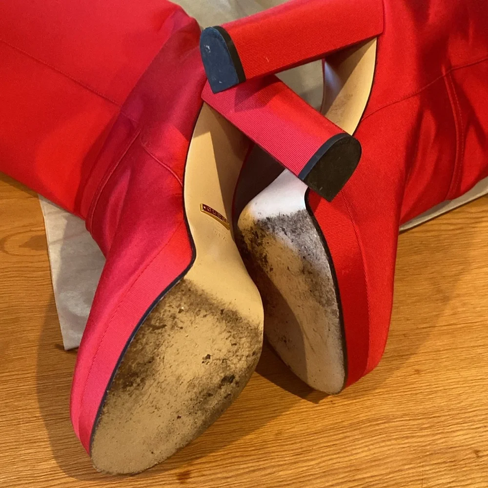 Gucci Red Fabric Platform Knee High Boots - Picture 5 of 7